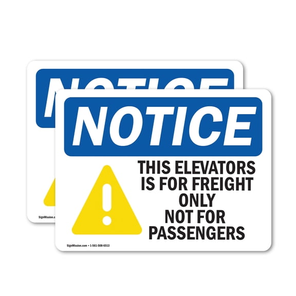 (2 Pack) Elevator Freight Only Not For Passengers OSHA Notice Sign