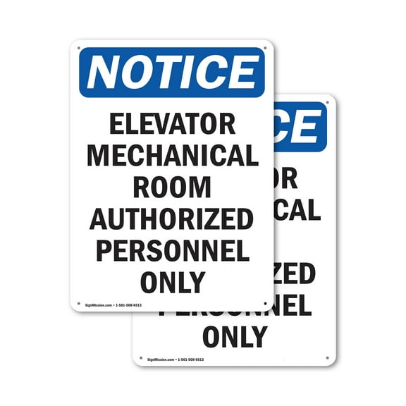 (2 Pack) Elevator Mechanical Room Authorized OSHA Notice Sign 10 Inch X 14 Inch Indoor / Outdoor Rust-Free Aluminum Metal Signs for Workplace, Workshop, and Construction Site, Made in