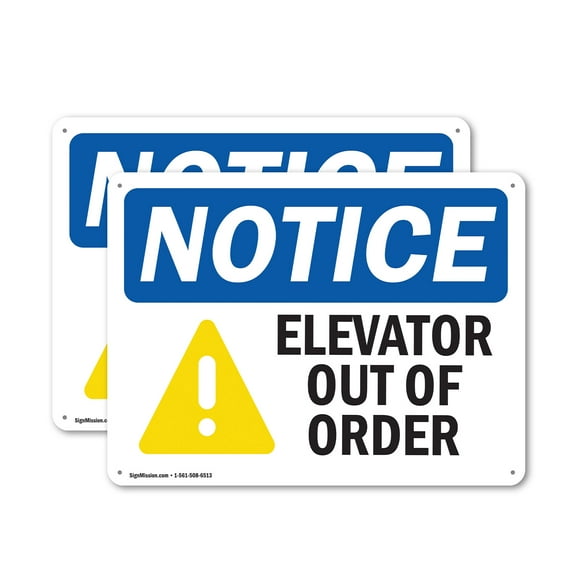 (2 Pack) Elevator Out Of Order OSHA Notice Sign 10 Inch X 7 Inch Plastic Sign, Weather Resistant, UV Protected for Workplace, Business, and Construction Site, Made in the USA