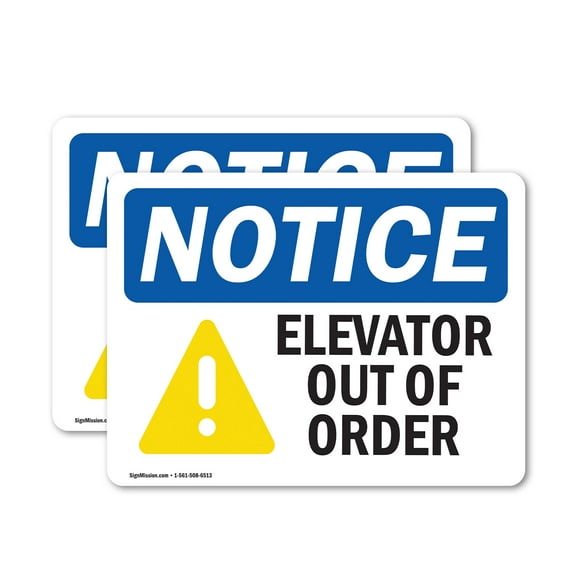 (2 Pack) Elevator Out Of Order OSHA Notice Sign 14 Inch X 10 Inch Vinyl Label Decal Sticker Weather Resistant, UV Protected for Workplace, Business, and Construction Site, Made in the