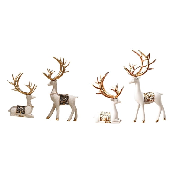 2 Pack Elk Deer Figurines Sitting and Standing Pair for Modern Tabletop Mantle and Shelf Decorations