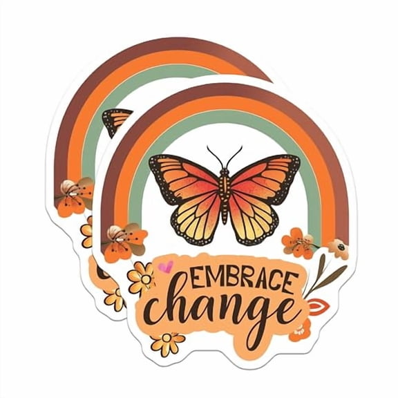 (2 Pack) Embrace Change Magnets - Butterfly Rainbow Magnets - Inspirational Magnet for Fridge - 5" On Longest Side - for Cars, Fridges, Toolboxes - Made in USA - MAG4333