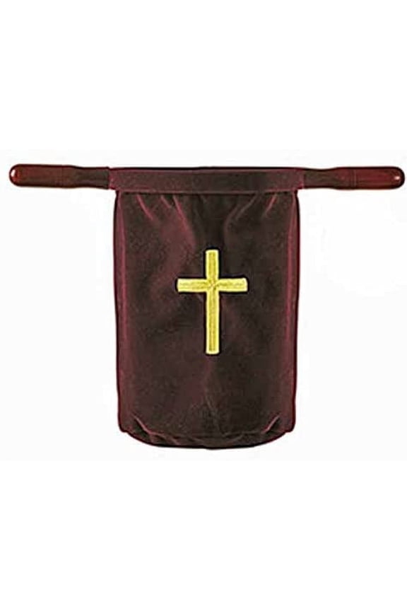 2 Pack - Embroidered Cross Offering Bags - Burgundy