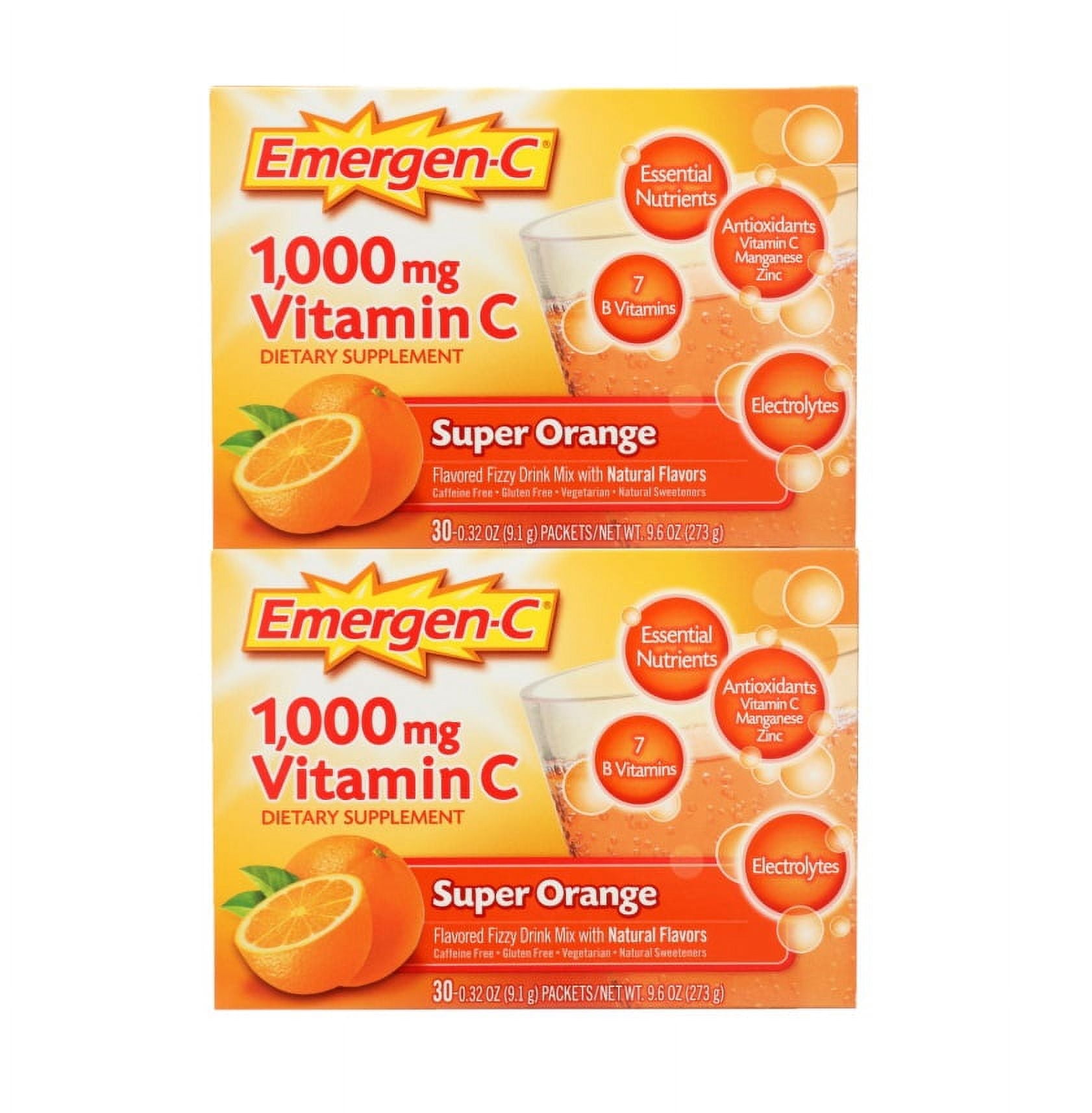 2 Pack - Emergen-C 1000Mg Vitamin C Powder for Immune Support Super Orange, 30 Count, 0.32 Oz Packets