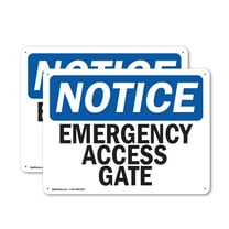 (2 Pack) Emergency Access Gate OSHA Notice Sign 18 Inch X 12 Inch Indoor / Outdoor Rust-Free Aluminum Metal Signs for Workplace, Workshop, and Construction Site, Made in the USA