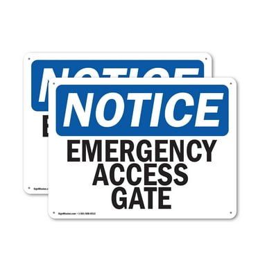 (2 Pack) Emergency Access Gate OSHA Notice Sign 18 Inch X 12 Inch Indoor / Outdoor Rust-Free Aluminum Metal Signs for Workplace, Workshop, and Construction Site, Made in the USA