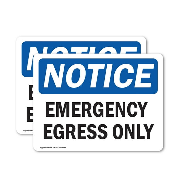 (2 Pack) Emergency Egress Only OSHA Notice Sign 5 Inch X 3.5 Inch Vinyl Label Decal Sticker Weather Resistant, UV Protected for Workplace, Business, and Construction Site, Made in the