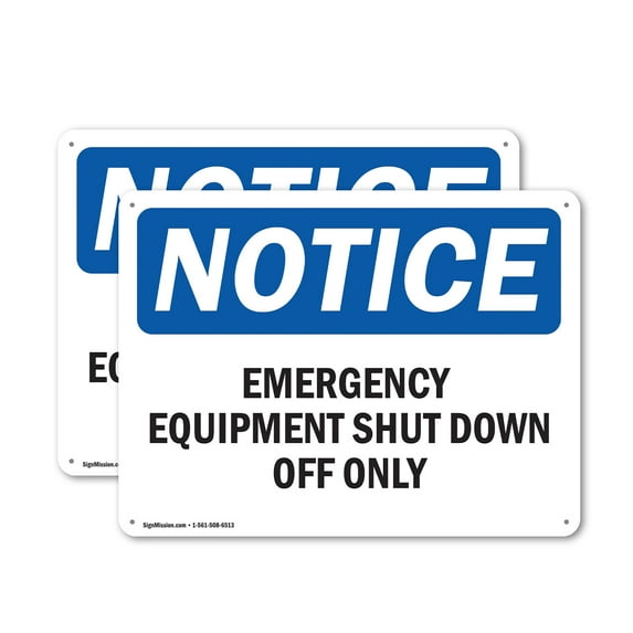 (2 Pack) Emergency Equipment Shut Down Off Only OSHA Notice Sign 14 Inch X 10 Inch Indoor / Outdoor Rust-Free Aluminum Metal Signs for Workplace, Workshop, and Construction Site, Made