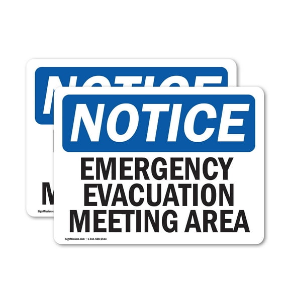 (2 Pack) Emergency Evacuation Meeting Area OSHA Notice Sign 7 Inch X 5 Inch Vinyl Label Decal Sticker Weather Resistant, UV Protected for Workplace, Business, and Construction Site,