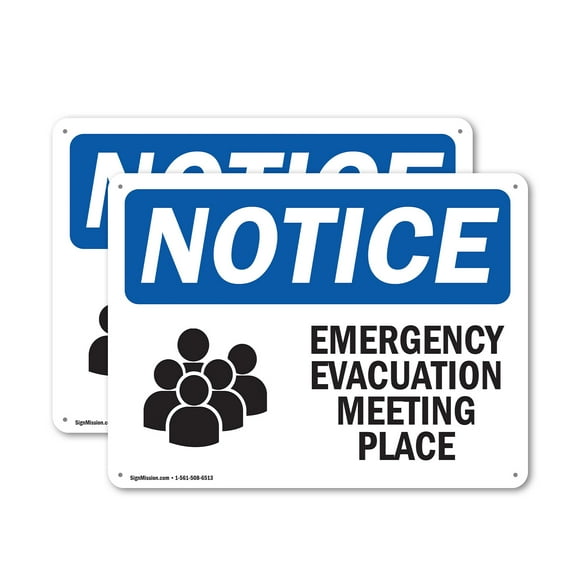 (2 Pack) Emergency Evacuation Meeting Place OSHA Notice Sign 24 Inch X 18 Inch Indoor / Outdoor Rust-Free Aluminum Metal Signs for Workplace, Workshop, and Construction Site, Made in