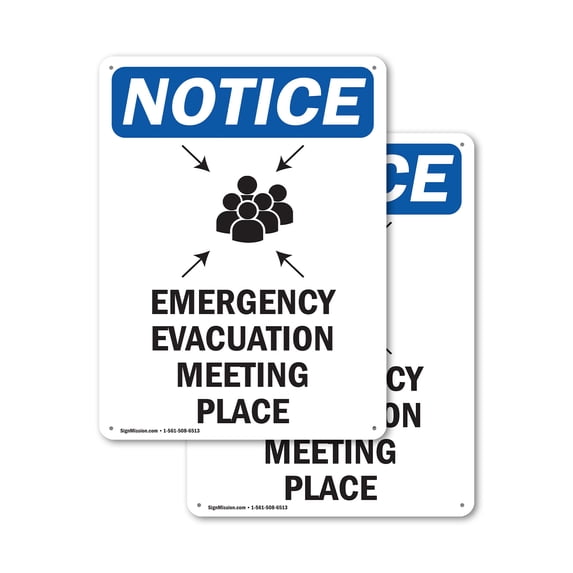 (2 Pack) Emergency Evacuation OSHA Notice Sign 7 Inch X 10 Inch Indoor / Outdoor Rust-Free Aluminum Metal Signs for Workplace, Workshop, and Construction Site, Made in the USA
