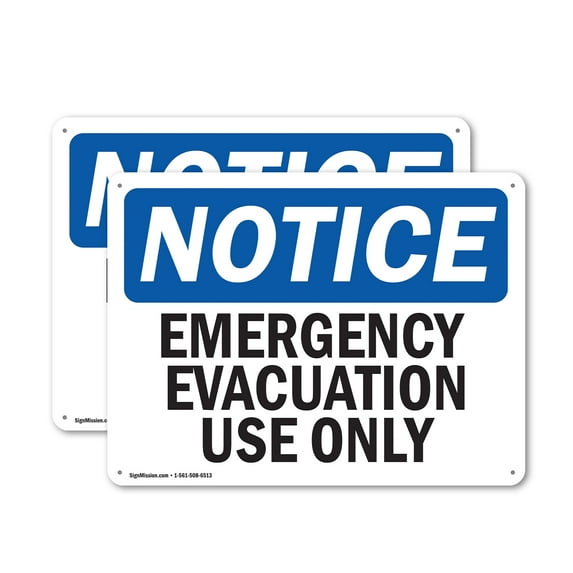 (2 Pack) Emergency Evacuation Use Only OSHA Notice Sign 14 Inch X 10 Inch Indoor / Outdoor Rust-Free Aluminum Metal Signs for Workplace, Workshop, and Construction Site, Made in the USA