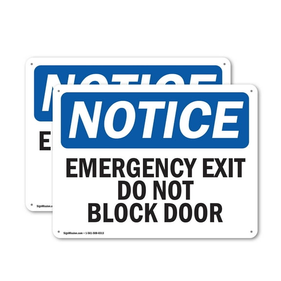 (2 Pack) Emergency Exit Do Not Block Door OSHA Notice Sign 10 Inch X 7 Inch Plastic Sign, Weather Resistant, UV Protected for Workplace, Business, and Construction Site, Made in the USA