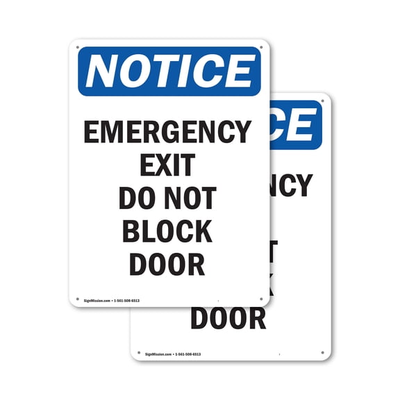 (2 Pack) Emergency Exit Do Not Block Door OSHA Notice Sign 7 Inch X 10 Inch Plastic Sign, Weather Resistant, UV Protected for Workplace, Business, and Construction Site, Made in the USA