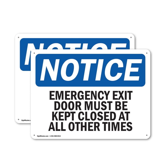 (2 Pack) Emergency Exit Only Door Must Be Kept Closed OSHA Notice Sign 18 Inch X 12 Inch Plastic Sign, Weather Resistant, UV Protected for Workplace, Business, and Construction Site,