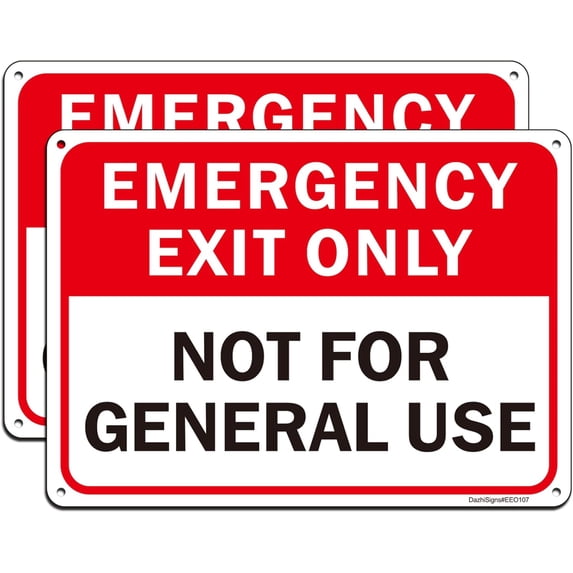 2 Pack Emergency Exit Only Not for General Use Signs, 10" x 7" Rust Free Reflective Aluminum Emergency Exit Sign, Fade & Weather Resistant, UV Protected, Indoor/Outdoor Use, Easy to Mount