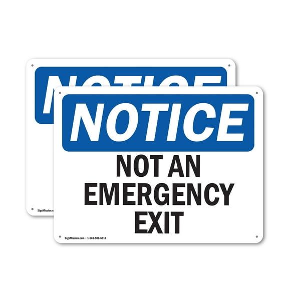 (2 Pack) Not An Emergency Exit OSHA Notice Sign 10 Inch X 7 Inch Plastic Sign, Weather Resistant, UV Protected for Workplace, Business, and Construction Site, Made in the USA