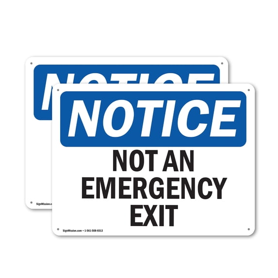 (2 Pack) Not An Emergency Exit OSHA Notice Sign 18 Inch X 12 Inch Plastic Sign, Weather Resistant, UV Protected for Workplace, Business, and Construction Site, Made in the USA