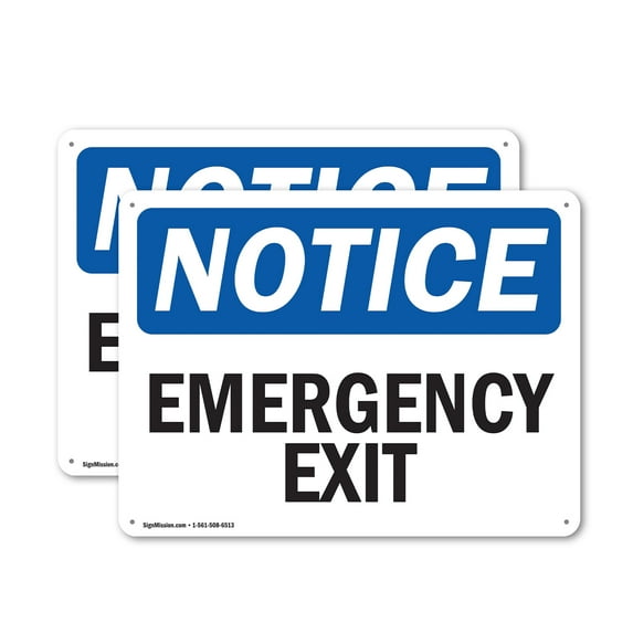 (2 Pack) Emergency Exit OSHA Notice Sign 24 Inch X 18 Inch Plastic Sign, Weather Resistant, UV Protected for Workplace, Business, and Construction Site, Made in the USA