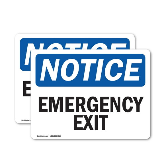 (2 Pack) Emergency Exit OSHA Notice Sign 5 Inch X 3.5 Inch Vinyl Label Decal Sticker Weather Resistant, UV Protected for Workplace, Business, and Construction Site, Made in the USA