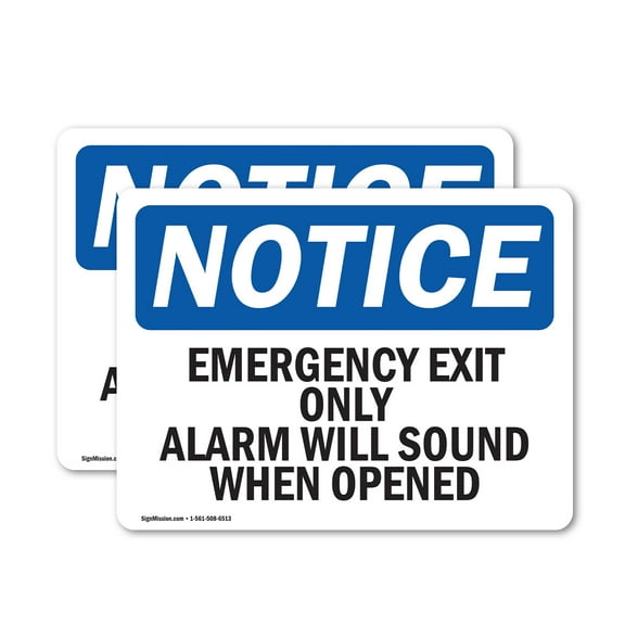 (2 Pack) Emergency Exit Only Alarm Will Sound When Opened OSHA Notice Sign 5 Inch X 3.5 Inch Vinyl Label Decal Sticker Weather Resistant, UV Protected for Workplace, Business, and