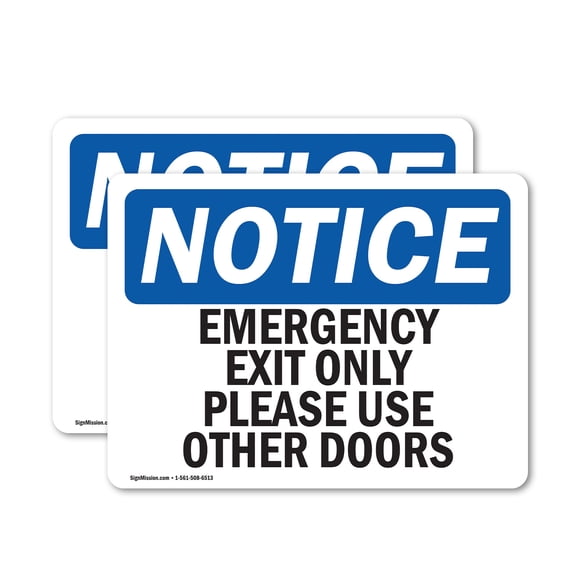 (2 Pack) Emergency Exit Only Please Use Other Doors OSHA Notice Sign