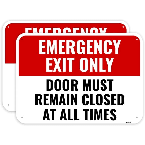 2 Pack Emergency Exit Only Sign, 12 x 8 Inches - Aluminum - Door Must Remain Closed At All Times/Without a frame