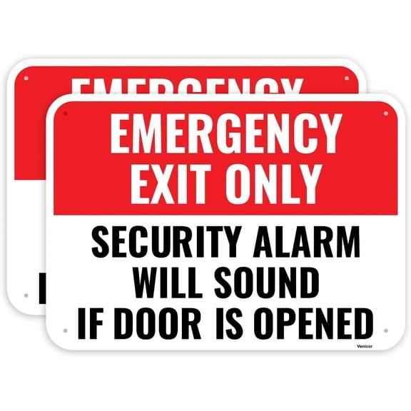 2 Pack Emergency Exit Only Sign, 12 x 8 Inches - Metal - Security Alarm Will Sound If Door Is Opened/Without a frame