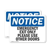 (2 Pack) Emergency Exit Only Please Use Other Doors OSHA Notice Sign 14 Inch X 10 Inch Indoor / Outdoor Rust-Free Aluminum Metal Signs for Workplace, Workshop, and Construction Site,