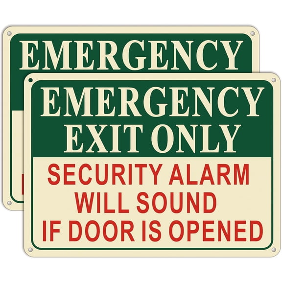 2 Pack Emergency Exit Only - Security Alarm Will Sound If Door Is Opened Sign,12 x 8 Inches Metal Sturdy Free Rust Aluminum Warning Sign,Weatherproof,UV Protected,Easy to Install