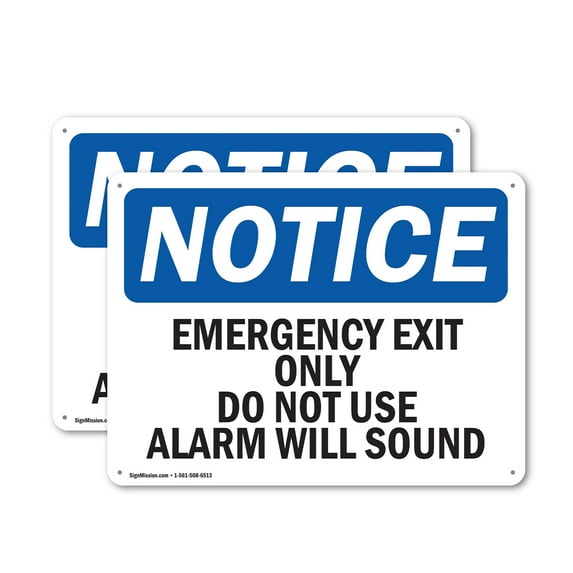 (2 Pack) Emergency Exit Only Do Not Use Alarm Will Sound OSHA Notice Sign 18 Inch X 12 Inch Indoor / Outdoor Rust-Free Aluminum Metal Signs for Workplace, Workshop, and Construction