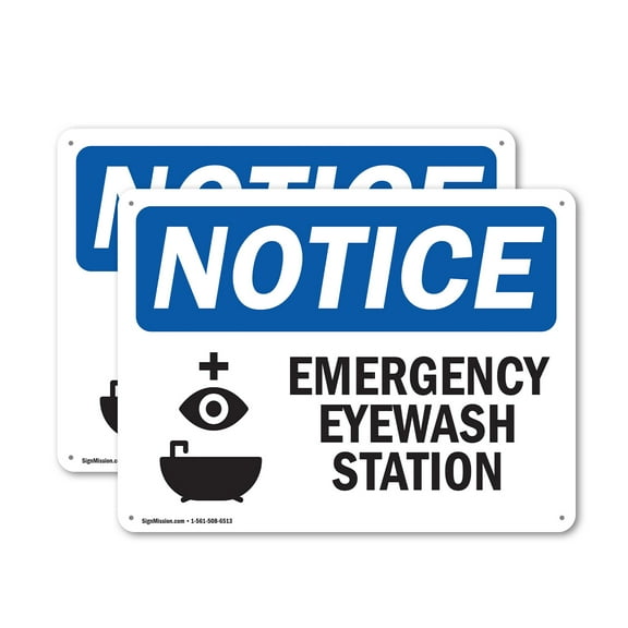 (2 Pack) Emergency Eyewash Station OSHA Notice Sign 10 Inch X 7 Inch Indoor / Outdoor Rust-Free Aluminum Metal Signs for Workplace, Workshop, and Construction Site, Made in the USA