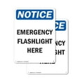 thumbnail image 1 of (2 Pack) Emergency Flashlight Here OSHA Notice Sign 12 Inch X 18 Inch Indoor / Outdoor Rust-Free Aluminum Metal Signs for Workplace, Workshop, and Construction Site, Made in the USA, 1 of 8