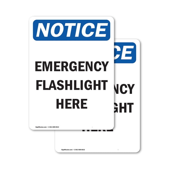 (2 Pack) Emergency Flashlight Here OSHA Notice Sign 18 Inch X 24 Inch Vinyl Label Decal Sticker Weather Resistant, UV Protected for Workplace, Business, and Construction Site, Made in