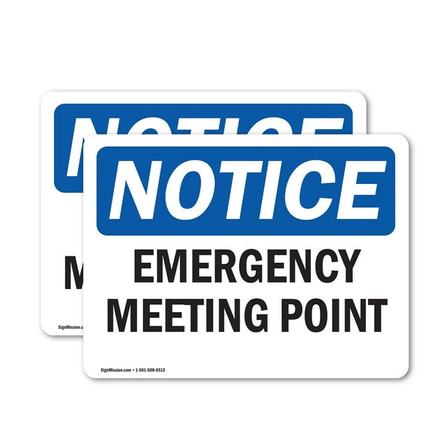 (2 Pack) Emergency Meeting Point OSHA Notice Sign 14 Inch X 10 Inch Vinyl Label Decal Sticker Weather Resistant, UV Protected for Workplace, Business, and Construction Site, Made in the