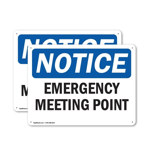 (2 Pack) Emergency Meeting Point OSHA Notice Sign 18 Inch X 12 Inch Indoor / Outdoor Rust-Free Aluminum Metal Signs for Workplace, Workshop, and Construction Site, Made in the USA