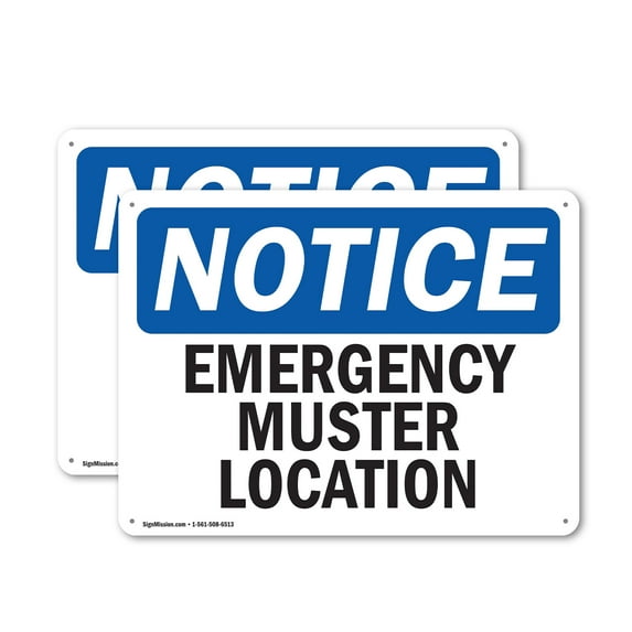 (2 Pack) Emergency Muster Location OSHA Notice Sign 14 Inch X 10 Inch Plastic Sign, Weather Resistant, UV Protected for Workplace, Business, and Construction Site, Made in the USA