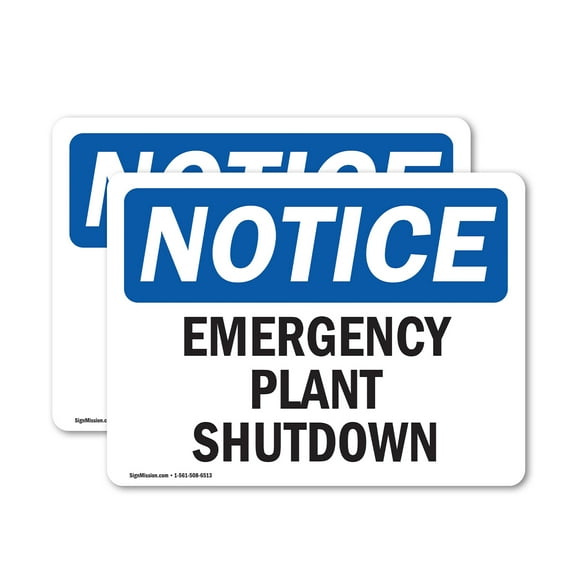 (2 Pack) Emergency Plant Shutdown OSHA Notice Sign 5 Inch X 3.5 Inch Vinyl Label Decal Sticker Weather Resistant, UV Protected for Workplace, Business, and Construction Site, Made in