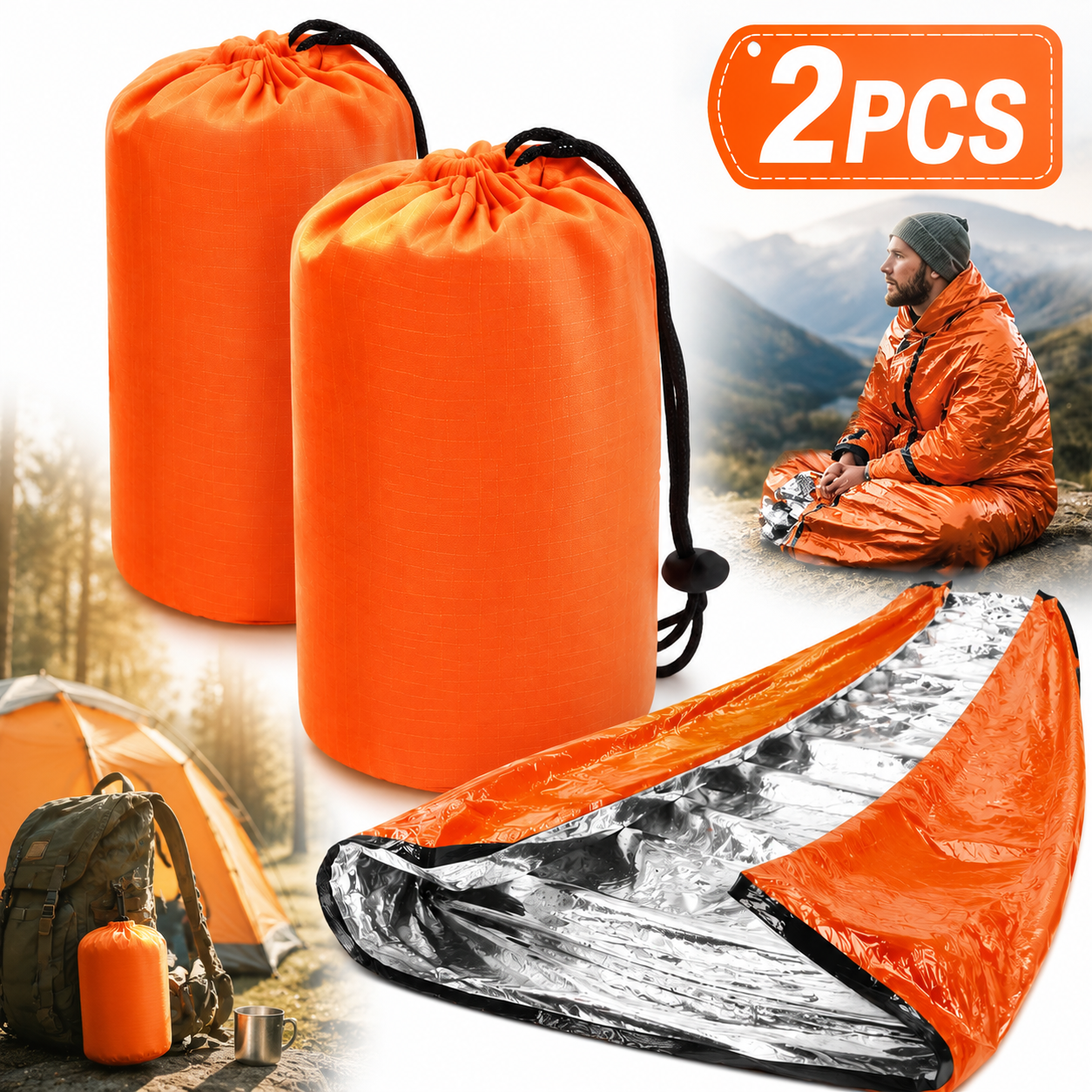 Sherry Emergency Sleeping Bag 2 Pack Waterproof Mylar Shelter 