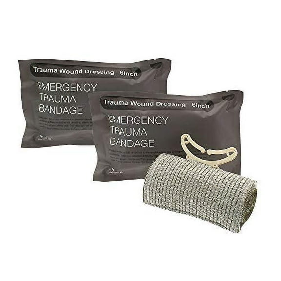 2 Pack Emergency Trauma 6" Israeli Style Bandage - Combat Military Style Battle Wound Dressing First Aid IFAK Stop The Bleed
