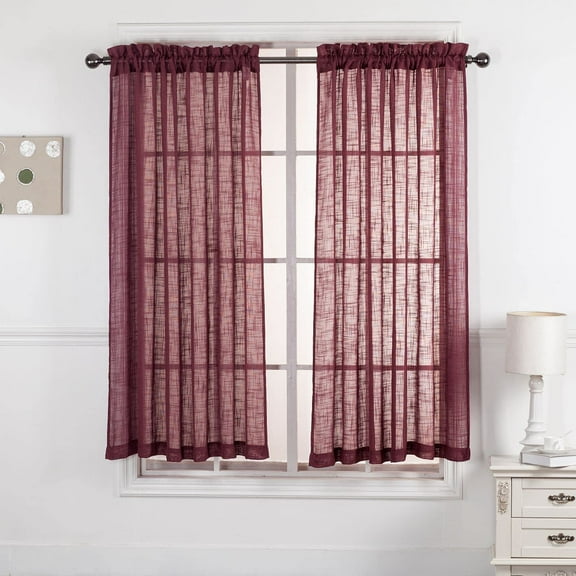 Rooney 2 Panels Natural Linen Textured Window Curtains Set - Rod Pocket Semi Sheer Light Filtering Drapes for Living Room, Bedroom, Dining (63" Long, White)