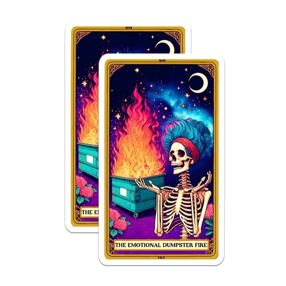 (2 Pack) Emotional Dumpster Fire Magnets - Funny Skeleton Tarot Card - Mental Health Humor Decor - Relatable Sarcasm - 5 Inches On Longest Side - Thick Durable Magnet - Made in USA - MAG21127
