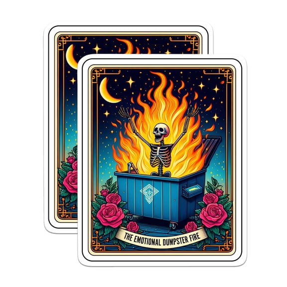(2 Pack) The Emotional Dumpster Fire Skeleton Magnets - Funny Emotional Dumpster Fire - 5" On Longest Side - Premium Magnet - for Cars, Refrigerators, Toolboxes, Lockers - Made in USA - MAG0490