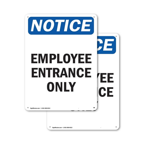 (2 Pack) Employee Entrance Only OSHA Notice Sign 10 Inch X 14 Inch Indoor / Outdoor Rust-Free Aluminum Metal Signs for Workplace, Workshop, and Construction Site, Made in the USA