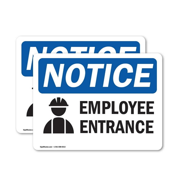 (2 Pack) Employee Entrance Sign With Symbol OSHA Notice Sign 18 Inch X 12 Inch Vinyl Label Decal Sticker Weather Resistant, UV Protected for Workplace, Business, and Construction Site,