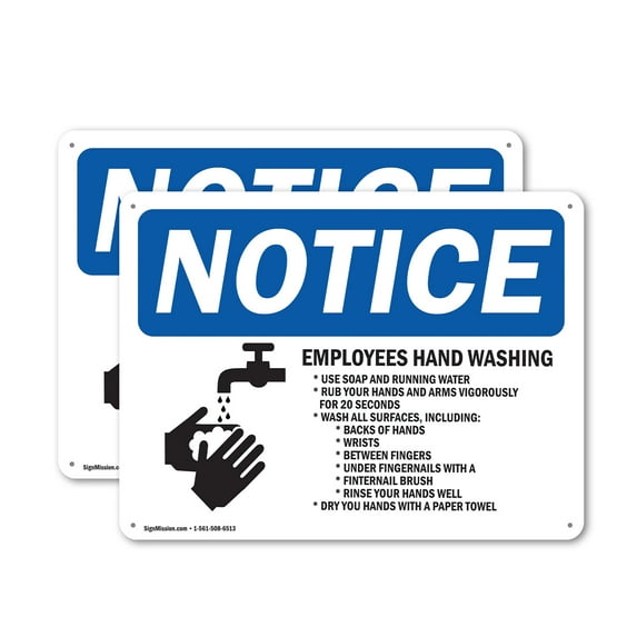 (2 Pack) Employee Hand Washing OSHA Notice Sign 10 Inch X 7 Inch Indoor / Outdoor Rust-Free Aluminum Metal Signs for Workplace, Workshop, and Construction Site, Made in the USA