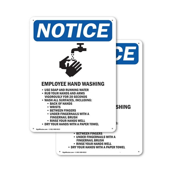 (2 Pack) Employee Hand Washing OSHA Notice Sign 7 Inch X 10 Inch Indoor / Outdoor Rust-Free Aluminum Metal Signs for Workplace, Workshop, and Construction Site, Made in the USA