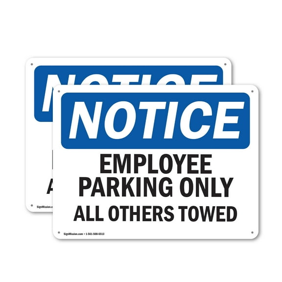 (2 Pack) Employee Parking Only All Others Towed OSHA Notice Sign 10 Inch X 7 Inch Indoor / Outdoor Rust-Free Aluminum Metal Signs for Workplace, Workshop, and Construction Site, Made in