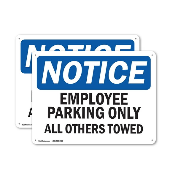 (2 Pack) Employee Parking Only All Others Towed OSHA Notice Sign 10 Inch X 7 Inch Plastic Sign, Weather Resistant, UV Protected for Workplace, Business, and Construction Site, Made in