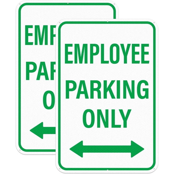 2 Pack Employee Parking Only Signs with Bidirectional Arrow Reflective Aluminum Staff Parking Sign 8"x12" Inches Rust Free Metal Employee Only Signage for Business Warehouse Mall